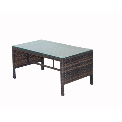 Ebern Designs Deyshawn Patio Glass Top Coffee Table, Outdoor Coffee Table, Patio Table, Outdoor